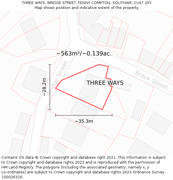 THREE WAYS, BRIDGE STREET, FENNY COMPTON, SOUTHAM, CV47 2XY: Plot and title map