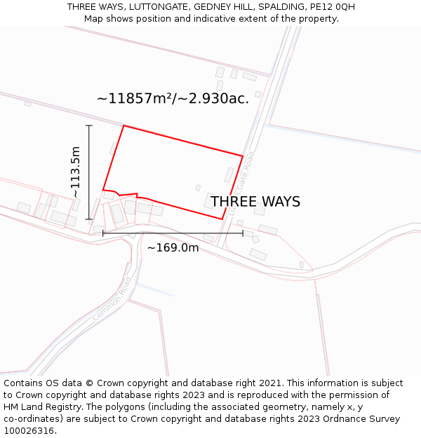 THREE WAYS, LUTTONGATE, GEDNEY HILL, SPALDING, PE12 0QH: Plot and title map