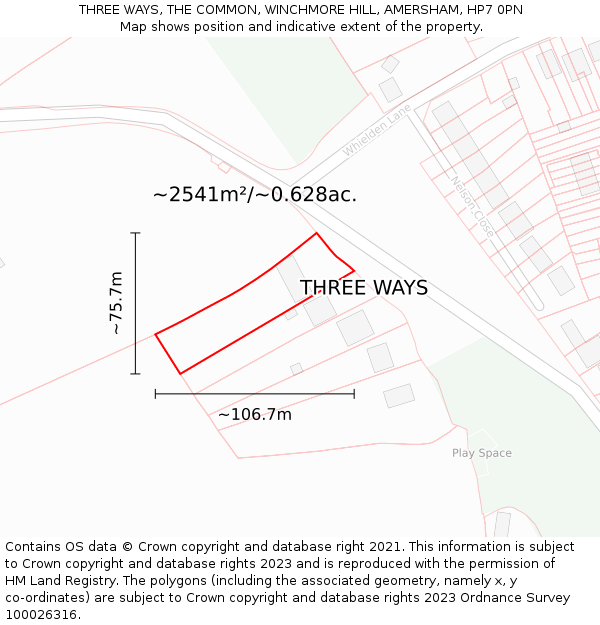 THREE WAYS, THE COMMON, WINCHMORE HILL, AMERSHAM, HP7 0PN: Plot and title map
