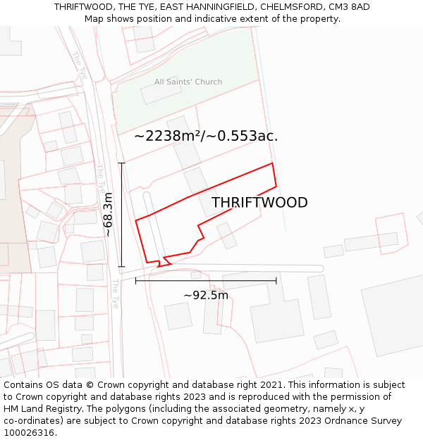 THRIFTWOOD, THE TYE, EAST HANNINGFIELD, CHELMSFORD, CM3 8AD: Plot and title map