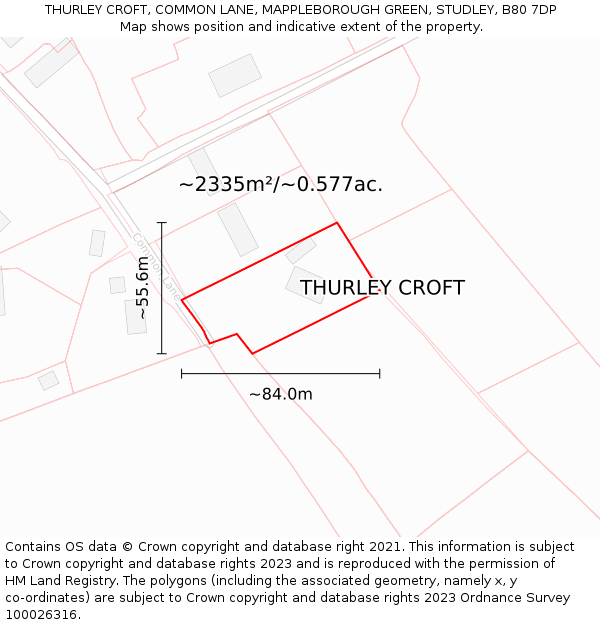 THURLEY CROFT, COMMON LANE, MAPPLEBOROUGH GREEN, STUDLEY, B80 7DP: Plot and title map