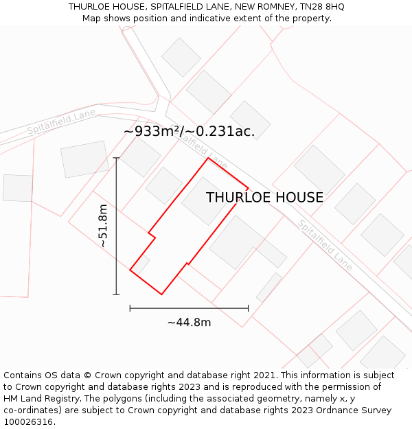 THURLOE HOUSE, SPITALFIELD LANE, NEW ROMNEY, TN28 8HQ: Plot and title map