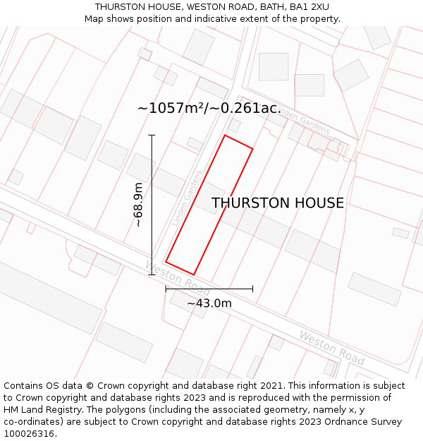 THURSTON HOUSE, WESTON ROAD, BATH, BA1 2XU: Plot and title map