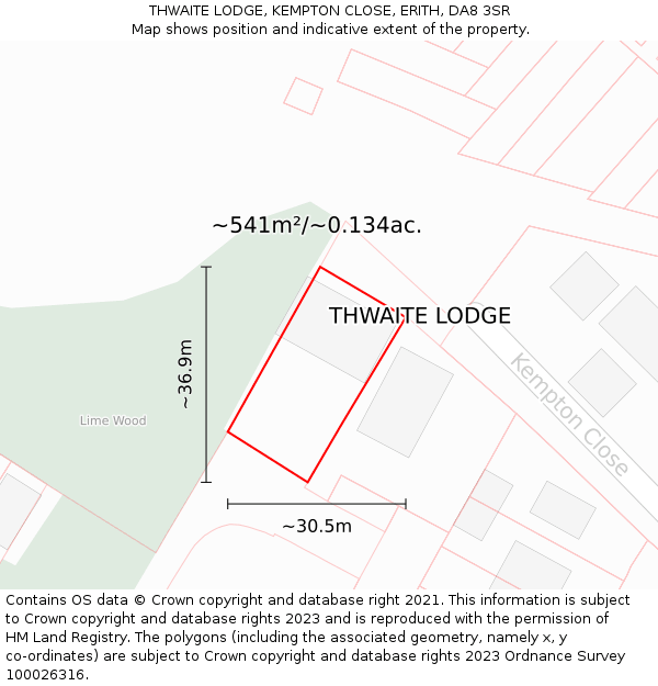 THWAITE LODGE, KEMPTON CLOSE, ERITH, DA8 3SR: Plot and title map