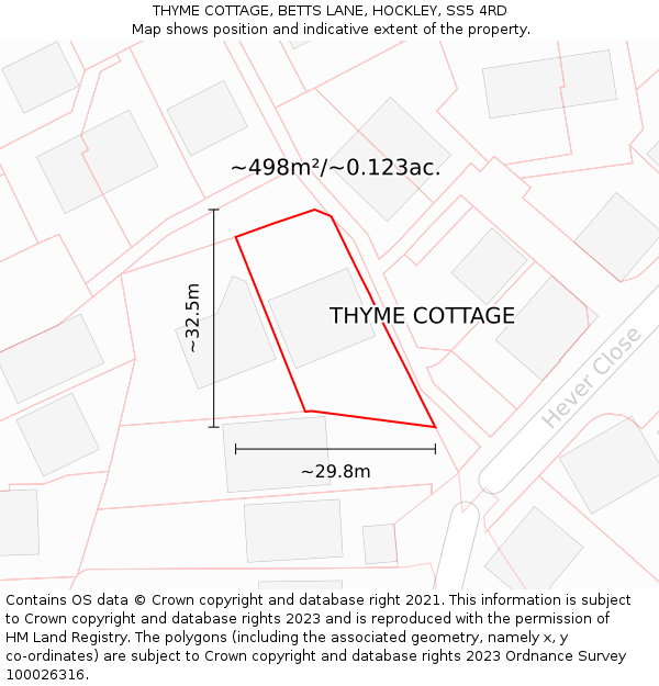 THYME COTTAGE, BETTS LANE, HOCKLEY, SS5 4RD: Plot and title map