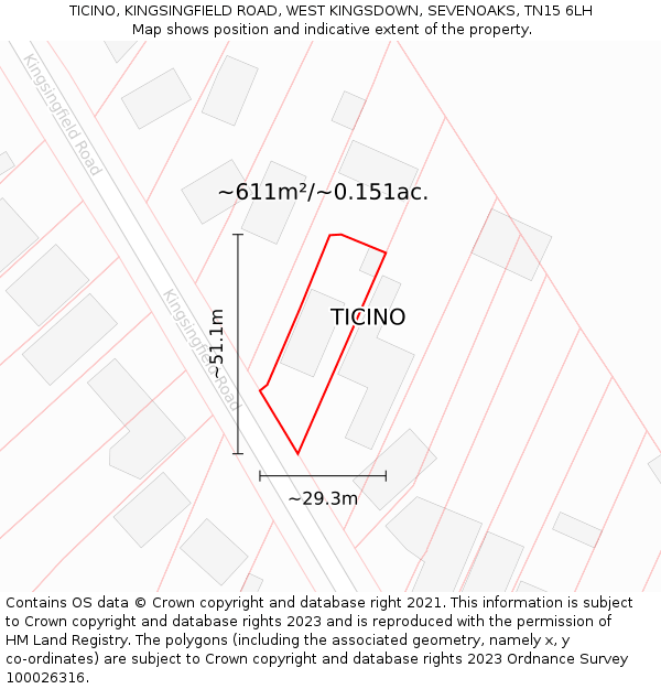 TICINO, KINGSINGFIELD ROAD, WEST KINGSDOWN, SEVENOAKS, TN15 6LH: Plot and title map