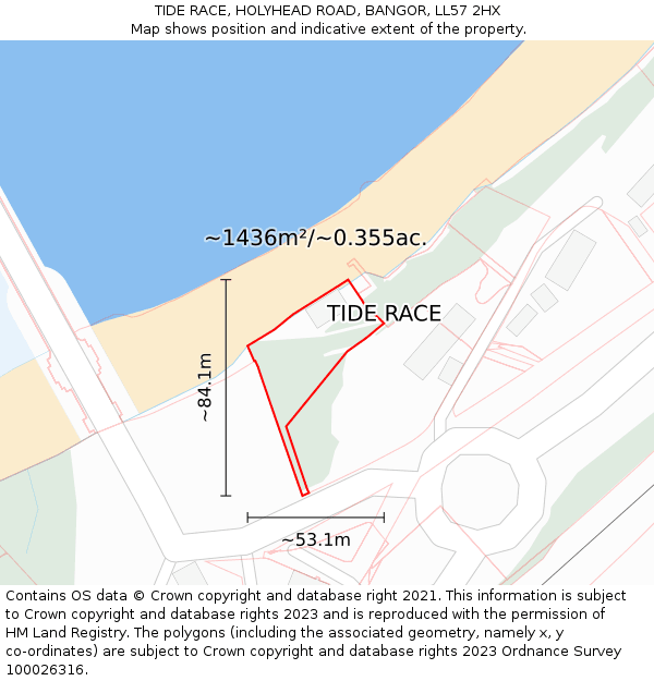 TIDE RACE, HOLYHEAD ROAD, BANGOR, LL57 2HX: Plot and title map