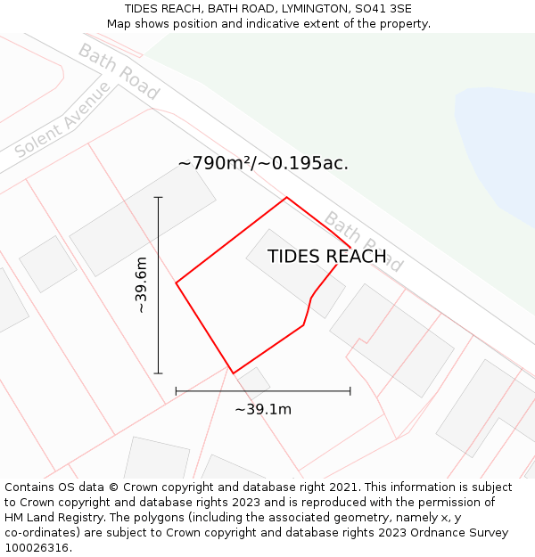 TIDES REACH, BATH ROAD, LYMINGTON, SO41 3SE: Plot and title map