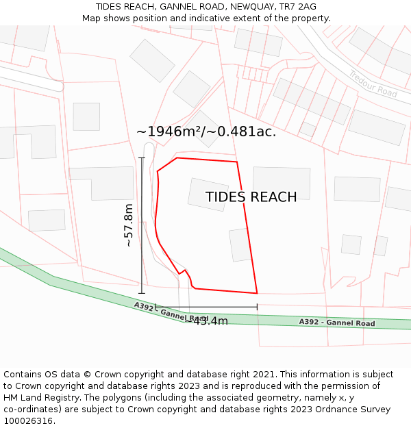TIDES REACH, GANNEL ROAD, NEWQUAY, TR7 2AG: Plot and title map