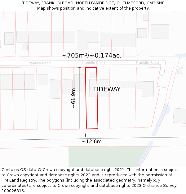 TIDEWAY, FRANKLIN ROAD, NORTH FAMBRIDGE, CHELMSFORD, CM3 6NF: Plot and title map