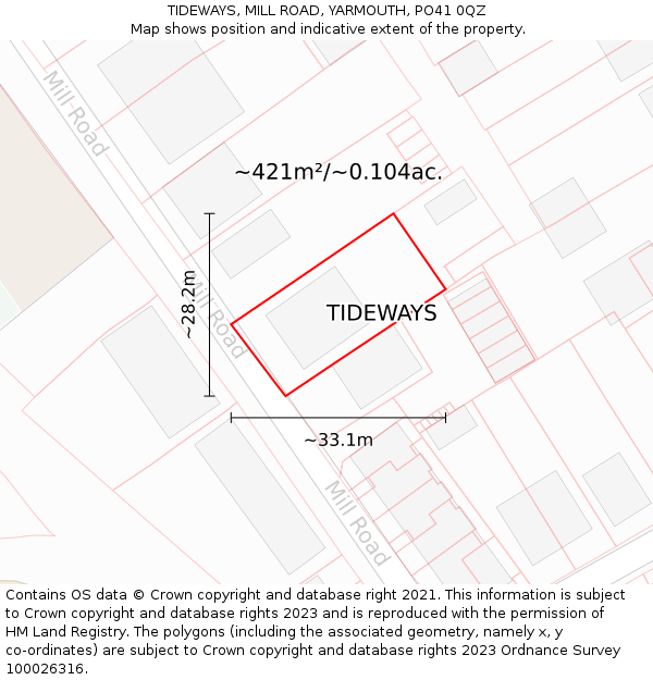 TIDEWAYS, MILL ROAD, YARMOUTH, PO41 0QZ: Plot and title map