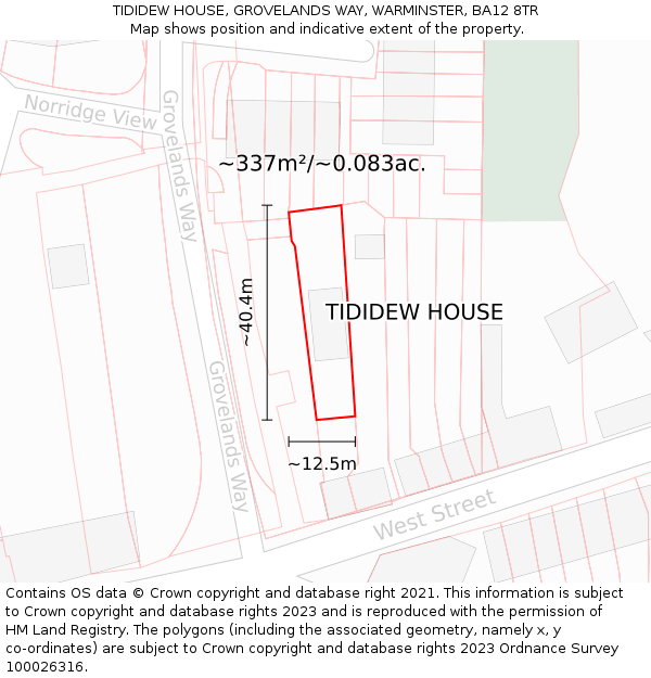 TIDIDEW HOUSE, GROVELANDS WAY, WARMINSTER, BA12 8TR: Plot and title map
