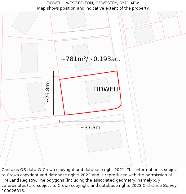 TIDWELL, WEST FELTON, OSWESTRY, SY11 4EW: Plot and title map