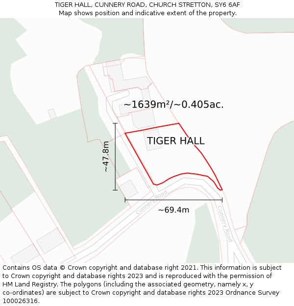 TIGER HALL, CUNNERY ROAD, CHURCH STRETTON, SY6 6AF: Plot and title map