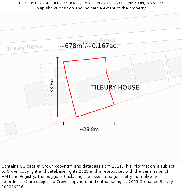 TILBURY HOUSE, TILBURY ROAD, EAST HADDON, NORTHAMPTON, NN6 8BX: Plot and title map