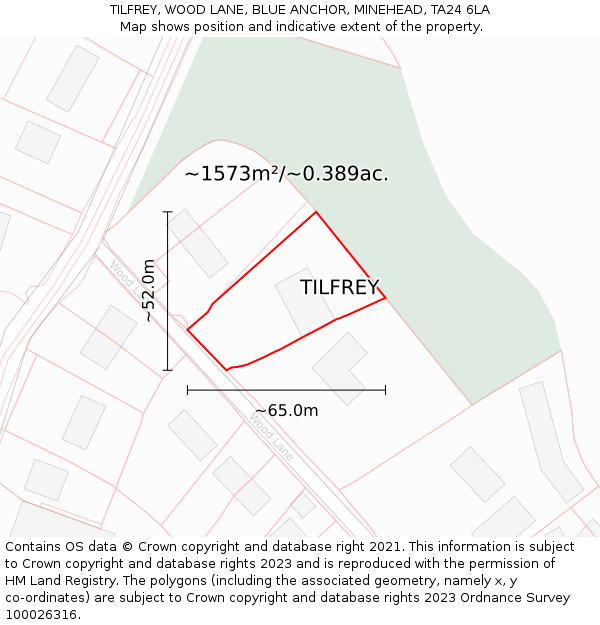 TILFREY, WOOD LANE, BLUE ANCHOR, MINEHEAD, TA24 6LA: Plot and title map
