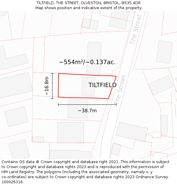 TILTFIELD, THE STREET, OLVESTON, BRISTOL, BS35 4DR: Plot and title map