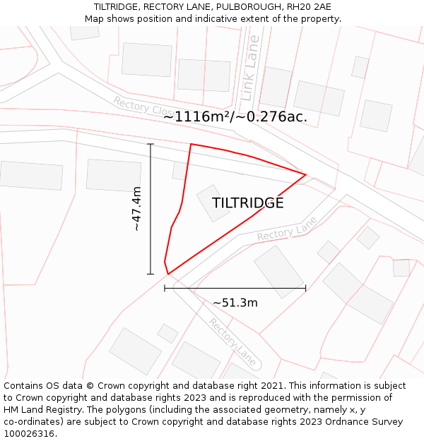 TILTRIDGE, RECTORY LANE, PULBOROUGH, RH20 2AE: Plot and title map