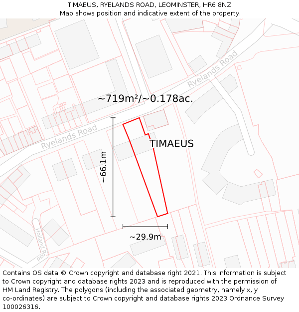 TIMAEUS, RYELANDS ROAD, LEOMINSTER, HR6 8NZ: Plot and title map