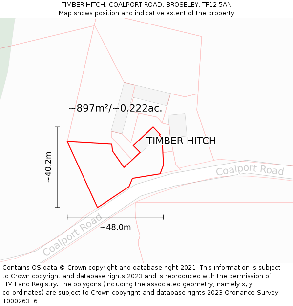 TIMBER HITCH, COALPORT ROAD, BROSELEY, TF12 5AN: Plot and title map
