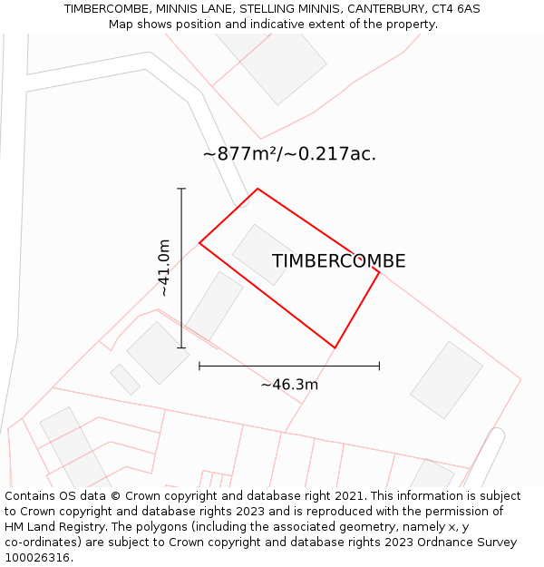 TIMBERCOMBE, MINNIS LANE, STELLING MINNIS, CANTERBURY, CT4 6AS: Plot and title map