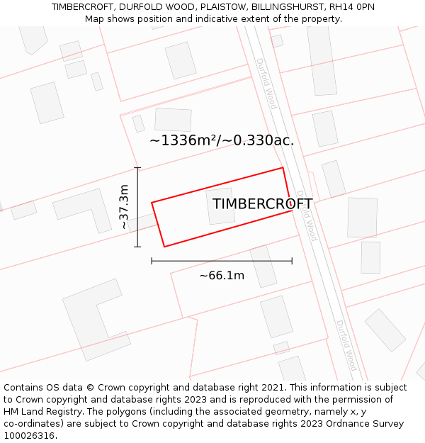 TIMBERCROFT, DURFOLD WOOD, PLAISTOW, BILLINGSHURST, RH14 0PN: Plot and title map