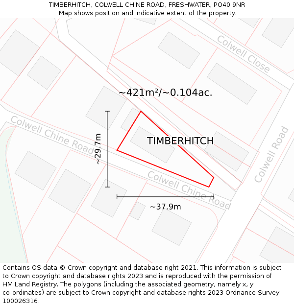 TIMBERHITCH, COLWELL CHINE ROAD, FRESHWATER, PO40 9NR: Plot and title map