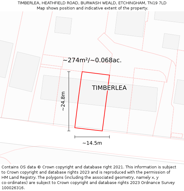 TIMBERLEA, HEATHFIELD ROAD, BURWASH WEALD, ETCHINGHAM, TN19 7LD: Plot and title map