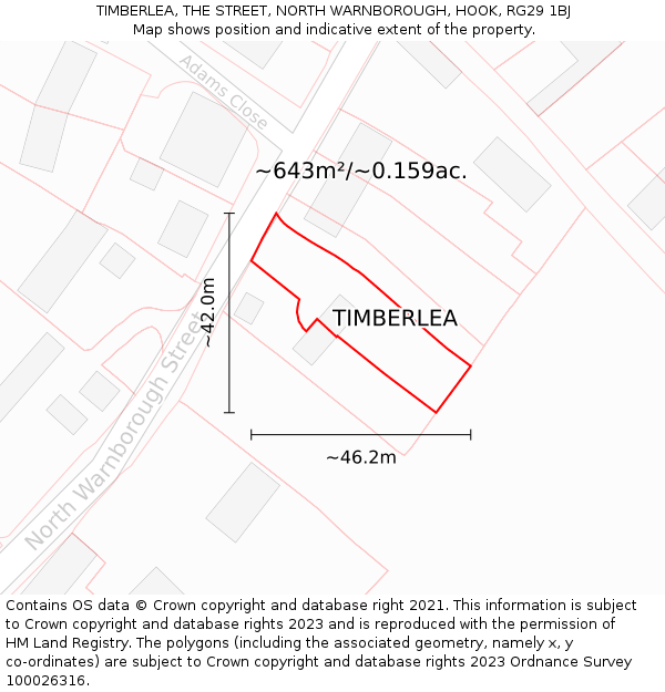 TIMBERLEA, THE STREET, NORTH WARNBOROUGH, HOOK, RG29 1BJ: Plot and title map