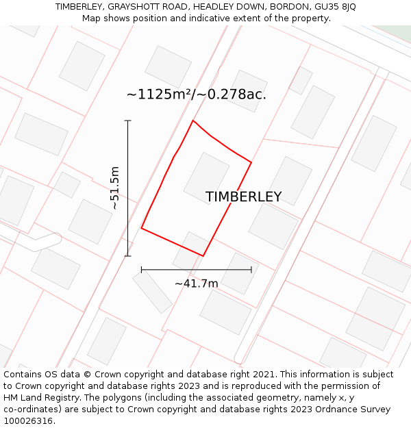 TIMBERLEY, GRAYSHOTT ROAD, HEADLEY DOWN, BORDON, GU35 8JQ: Plot and title map