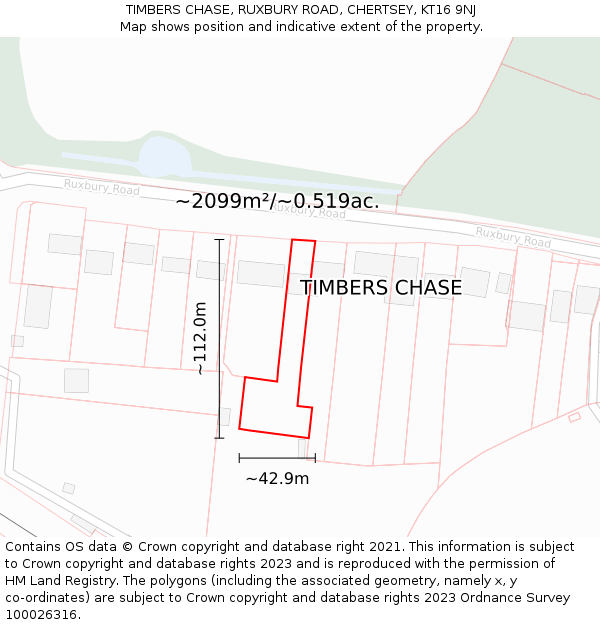 TIMBERS CHASE, RUXBURY ROAD, CHERTSEY, KT16 9NJ: Plot and title map