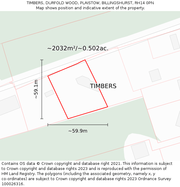 TIMBERS, DURFOLD WOOD, PLAISTOW, BILLINGSHURST, RH14 0PN: Plot and title map