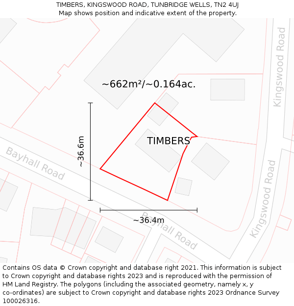 TIMBERS, KINGSWOOD ROAD, TUNBRIDGE WELLS, TN2 4UJ: Plot and title map