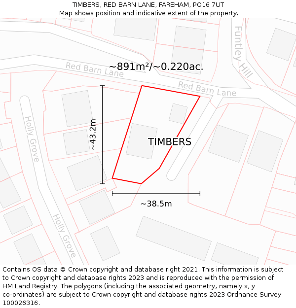 TIMBERS, RED BARN LANE, FAREHAM, PO16 7UT: Plot and title map