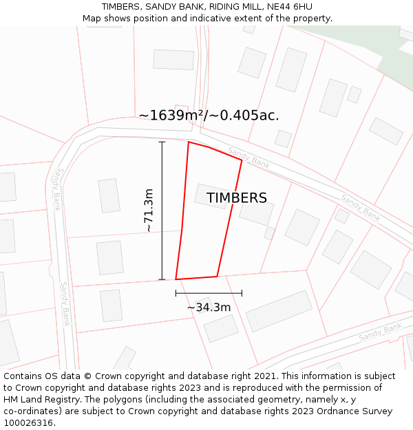 TIMBERS, SANDY BANK, RIDING MILL, NE44 6HU: Plot and title map