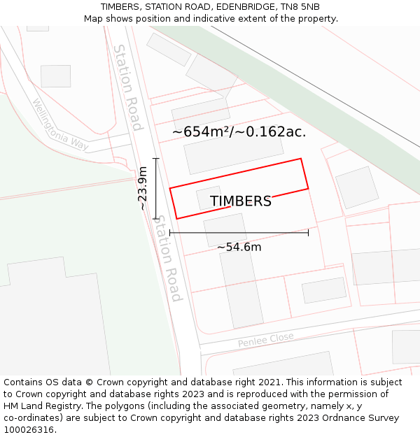 TIMBERS, STATION ROAD, EDENBRIDGE, TN8 5NB: Plot and title map