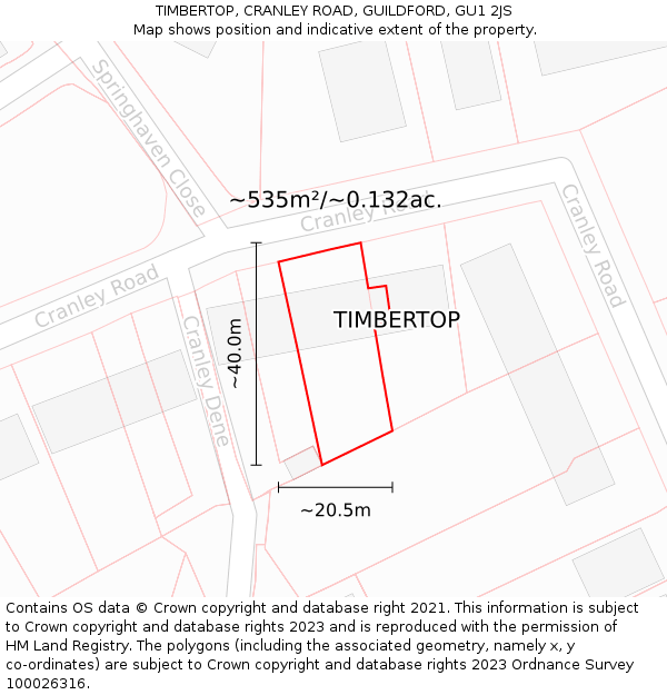 TIMBERTOP, CRANLEY ROAD, GUILDFORD, GU1 2JS: Plot and title map