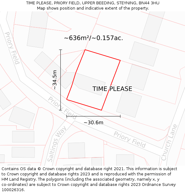 TIME PLEASE, PRIORY FIELD, UPPER BEEDING, STEYNING, BN44 3HU: Plot and title map