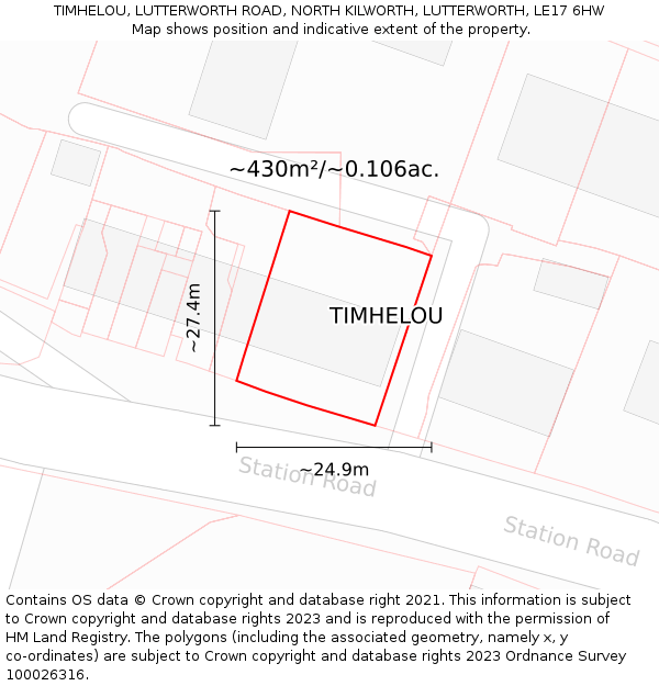 TIMHELOU, LUTTERWORTH ROAD, NORTH KILWORTH, LUTTERWORTH, LE17 6HW: Plot and title map