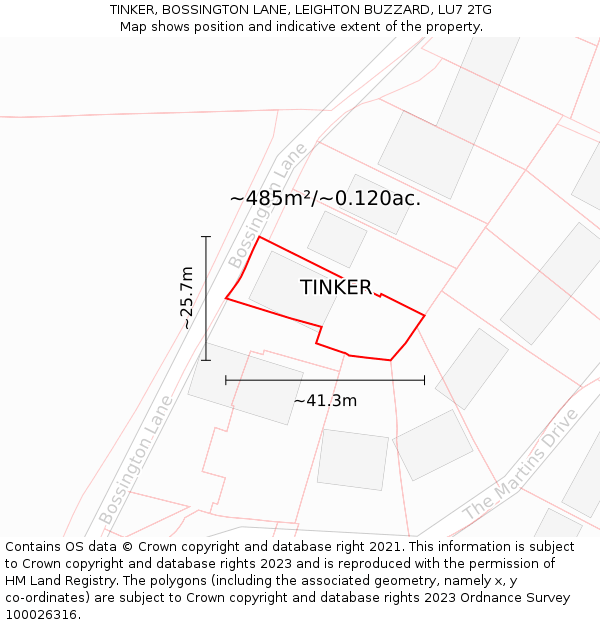 TINKER, BOSSINGTON LANE, LEIGHTON BUZZARD, LU7 2TG: Plot and title map