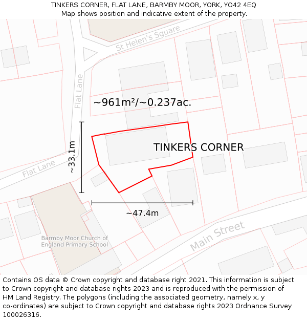 TINKERS CORNER, FLAT LANE, BARMBY MOOR, YORK, YO42 4EQ: Plot and title map