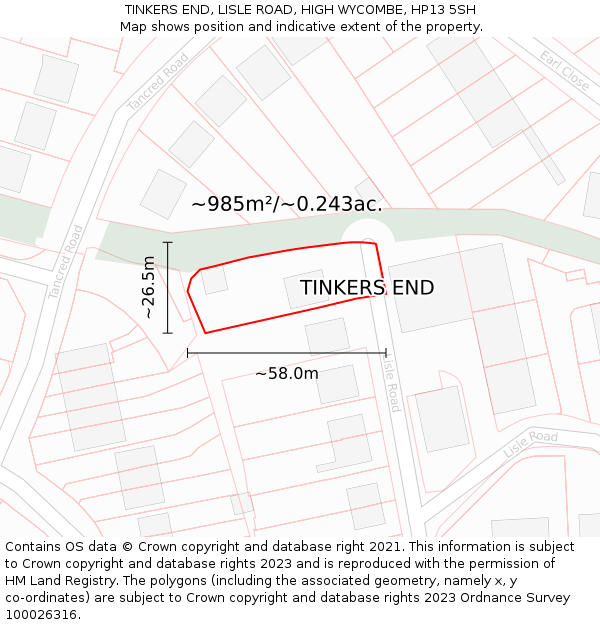 TINKERS END, LISLE ROAD, HIGH WYCOMBE, HP13 5SH: Plot and title map