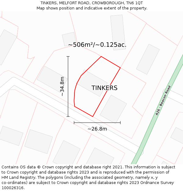 TINKERS, MELFORT ROAD, CROWBOROUGH, TN6 1QT: Plot and title map