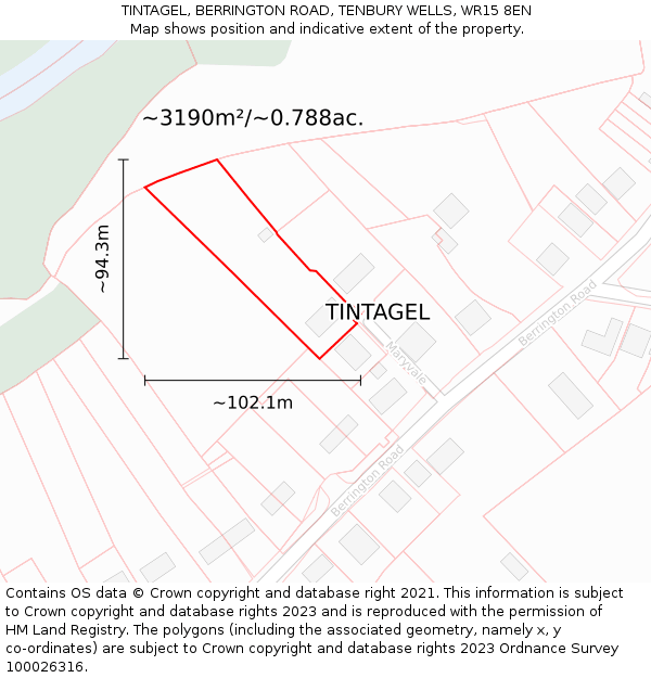 TINTAGEL, BERRINGTON ROAD, TENBURY WELLS, WR15 8EN: Plot and title map