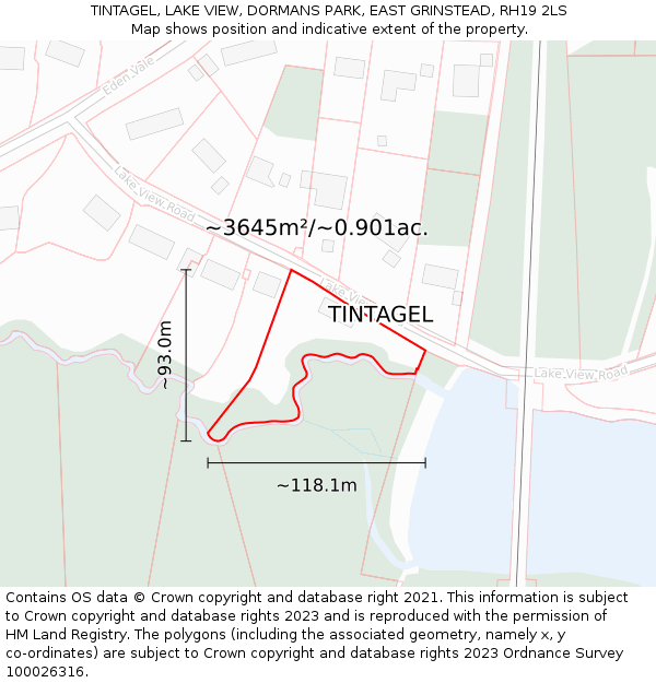 TINTAGEL, LAKE VIEW, DORMANS PARK, EAST GRINSTEAD, RH19 2LS: Plot and title map