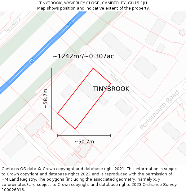 TINYBROOK, WAVERLEY CLOSE, CAMBERLEY, GU15 1JH: Plot and title map