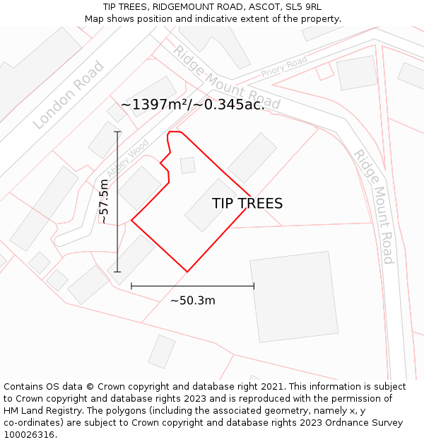 TIP TREES, RIDGEMOUNT ROAD, ASCOT, SL5 9RL: Plot and title map