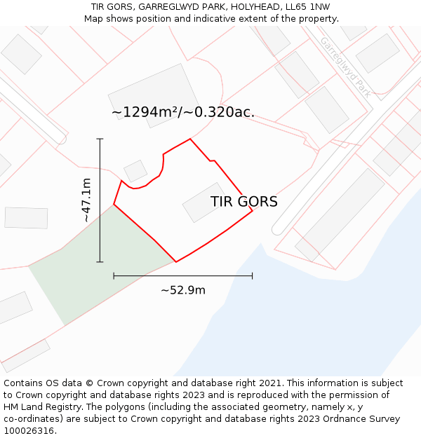 TIR GORS, GARREGLWYD PARK, HOLYHEAD, LL65 1NW: Plot and title map