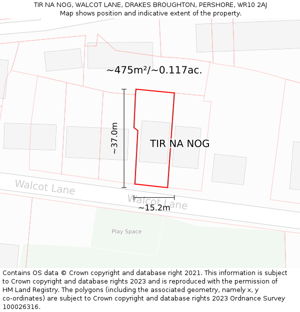 TIR NA NOG, WALCOT LANE, DRAKES BROUGHTON, PERSHORE, WR10 2AJ: Plot and title map