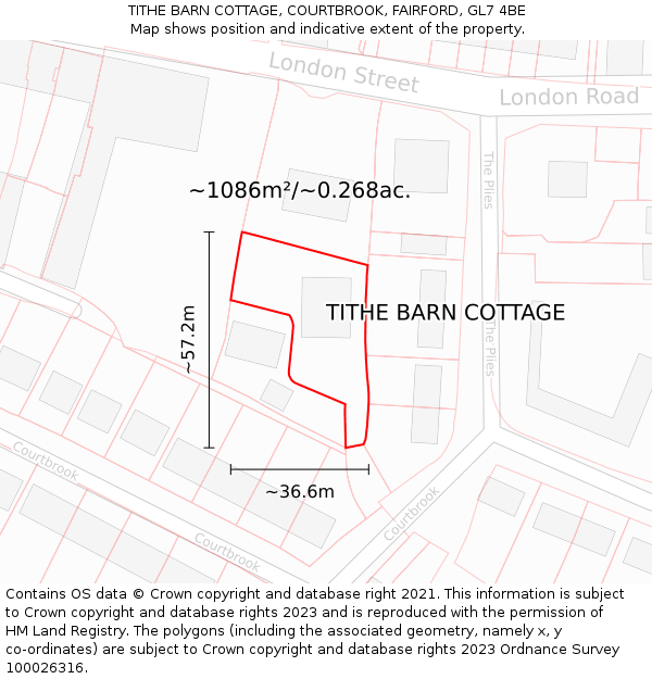 TITHE BARN COTTAGE, COURTBROOK, FAIRFORD, GL7 4BE: Plot and title map